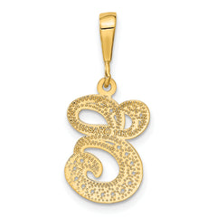 14K Gold Polished Filigree Initial E Pendant Elegant Script Design