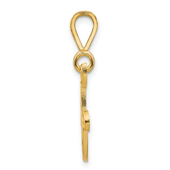 14K Gold Polished Filigree Initial F Pendant Elegant Large Script Design