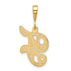 14K Gold Polished Filigree Initial F Pendant Elegant Large Script Design