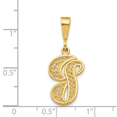 14K Yellow Gold Polished Filigree Initial G Pendant