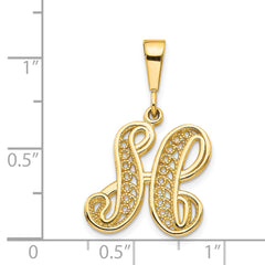 14K Gold Polished Filigree Letter H Initial Pendant Elegant Large Design