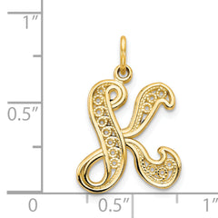 14K Yellow Gold Filigree Letter K Pendant with Polished Finish Elegance