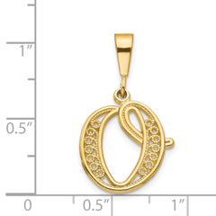 14K Gold Polished Filigree Script O Initial Pendant Elegant Large Design