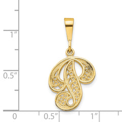14K Gold Script Filigree Initial Pendant Polished Finish Large Letter P