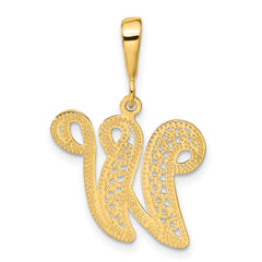 14K Gold Polished Filigree W Initial Pendant Large Elegant Design