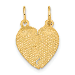 14K Gold Break Apart Heart Charm with Polished Diamond-Cut Finish Two-Piece Romantic Style