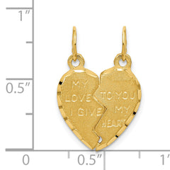 14K Gold Break Apart Heart Charm with Polished Diamond-Cut Finish Two-Piece Romantic Style