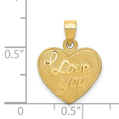 14K Gold Heart Pendant with Polished & Brushed Finish Solid