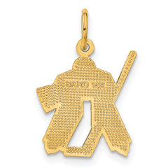 14K Gold Hockey Goalie Charm with Polished Textured Finish for Men
