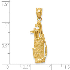 14K Gold Golf Bag Charm with Textured Solid Design for Men
