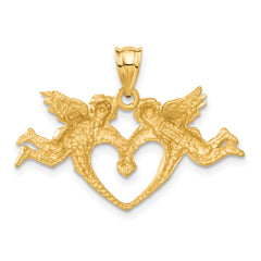14K Satin Gold Angel Heart Pendant with Solid Casted Design