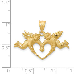 14K Satin Gold Angel Heart Pendant with Solid Casted Design