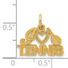 14K Gold I Heart Tennis Charm with Polished Finish and Textured Design