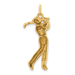 14K Gold Male Golfer Charm with Brushed Satin Finish 32mm