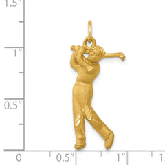 14K Gold Male Golfer Charm with Brushed Satin Finish 32mm