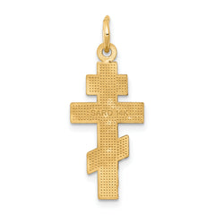 14K Gold Eastern Orthodox Cross Charm with Polished Diamond-Cut Finish