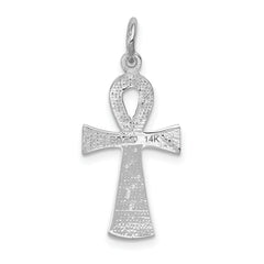 14K White Gold Ankh Cross Pendant with Polished and Textured Finish