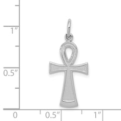 14K White Gold Ankh Cross Pendant with Polished and Textured Finish