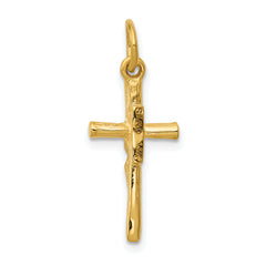 14K Gold Brushed Crucifix Charm Solid Cast, Timeless & Elegant