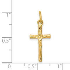 14K Gold Brushed Crucifix Charm Solid Cast, Timeless & Elegant