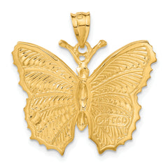 14K Gold Butterfly Charm with Polished Textured Finish Elegant and Solid Design