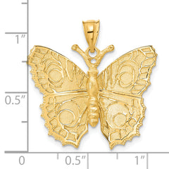14K Gold Butterfly Charm with Polished Textured Finish Elegant and Solid Design