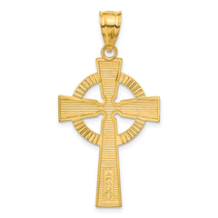 14K Gold Celtic Cross Pendant with Textured Detail Solid Cast Design