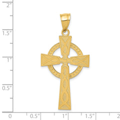 14K Gold Celtic Cross Pendant with Textured Detail Solid Cast Design
