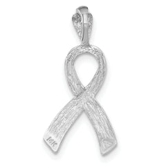 14K White Gold Diamond-Cut Awareness Pendant with Rhodium Finish, Solid and Textured