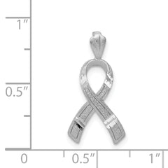 14K White Gold Diamond-Cut Awareness Pendant with Rhodium Finish, Solid and Textured