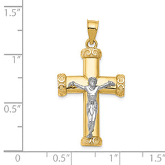 14K Two-Tone Gold Crucifix Pendant with Textured Design Solid and Elegant