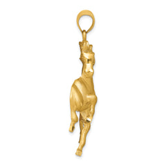 14K Gold Brushed Horse Pendant for Men with Diamond-Cut Finish