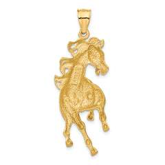 14K Gold Brushed Horse Pendant for Men with Diamond-Cut Finish