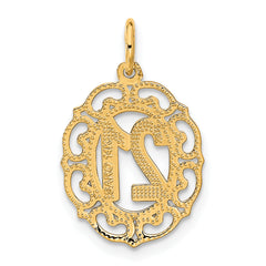 14K Gold Oval Pendant with Diamond-Cut Finish Polished & Brushed