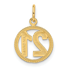 14K Gold #21 Circle Pendant with Polished Diamond-Cut Finish