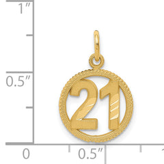 14K Gold #21 Circle Pendant with Polished Diamond-Cut Finish