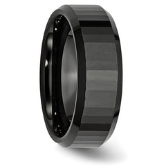 Ceramic Black Faceted Beveled Edge 8mm Polished Band