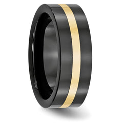 Ceramic Flat Black with 14k Gold Inlay 8mm Polished Band