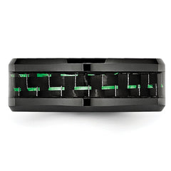 Ceramic Black with Green Carbon Fiber Inlay Beveled Edge Ring