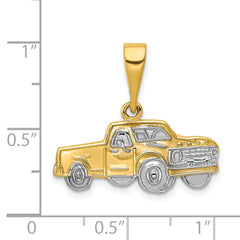 14K Gold and Rhodium Pick-up Truck Pendant with Polished Finish for Men