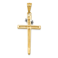 14K Two-Tone Gold Cross Pendant with Crown of Thorns Elegant Design