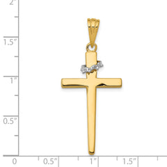 14K Two-Tone Gold Cross Pendant with Crown of Thorns Elegant Design
