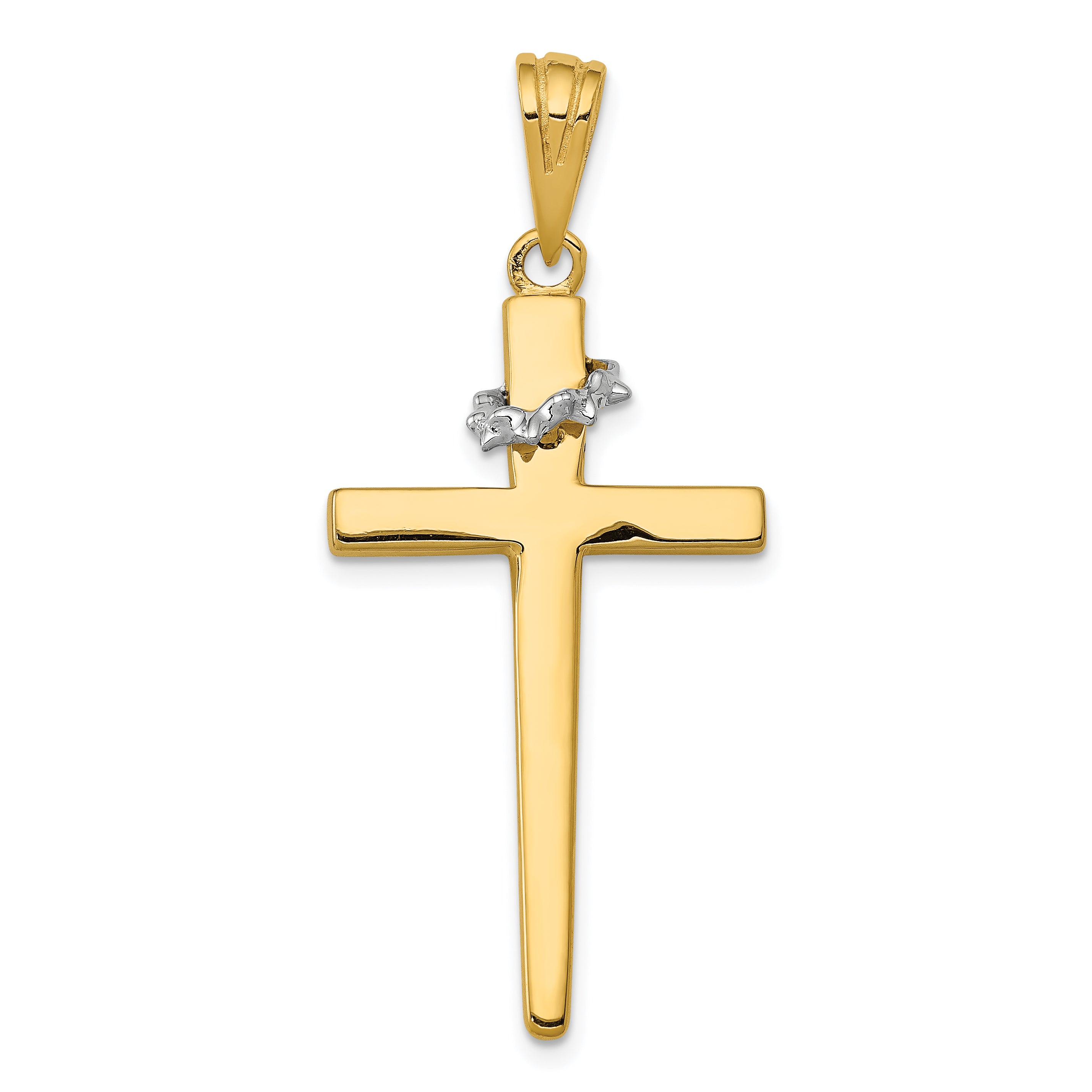 14K Two-Tone Cross w/Crown of Thorns Pendant