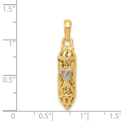 14K Gold Mezuzah Pendant with White Rhodium Accent and Polished Finish