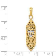 14K Gold Mezuzah Pendant with White Rhodium Accent Polished Finish