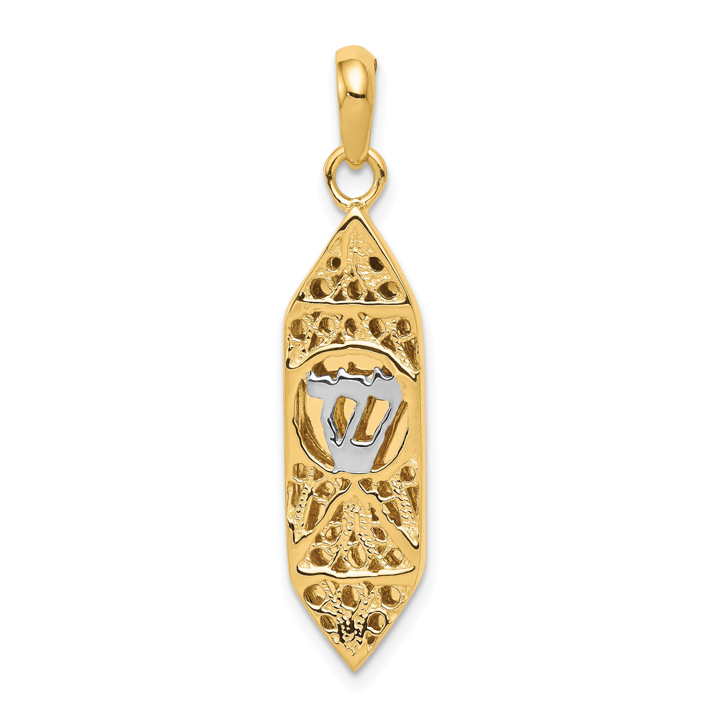 14K w/ White Rhoduim Mezuzah W/Shin Charm