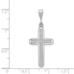 14K White Gold Cross Charm with Polished Rhodium Finish Elegant and Textured Design