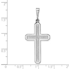 14K White Gold Cross Pendant with Polished Finish and Rhodium Plating
