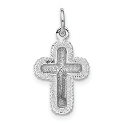 14K White Gold Polished Cross Charm with Rhodium Plating Elegant and Beaded Design
