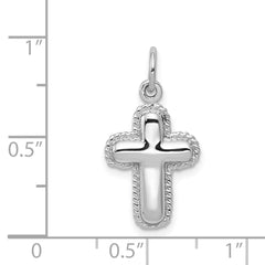 14K White Gold Polished Cross Charm with Rhodium Plating Elegant and Beaded Design